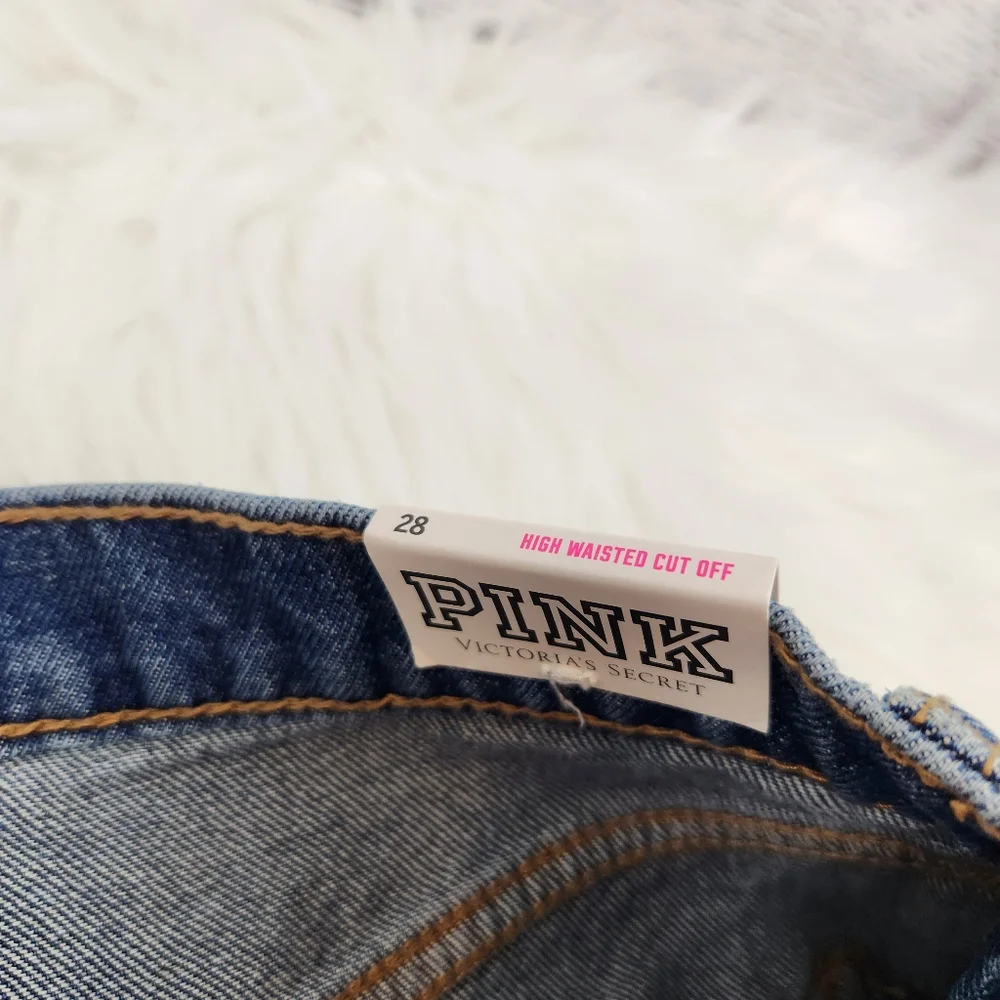 Pink Victoria's Secret High Waisted Cutoff Medium Wash Denim Shorts - Picture 2 of 4